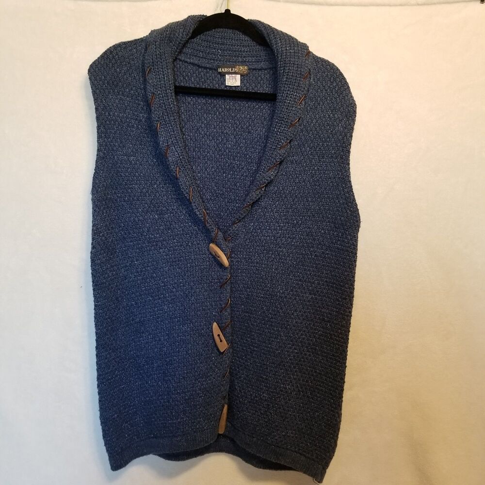 Harold's Mens M Sweater Vest Cotton Wooden Button Preppy Old Money Classic USA